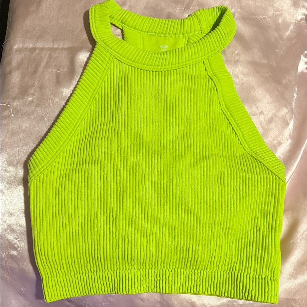aerie Neon Green Ribbed Halter Crop Top